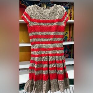 BCBGMaxAzria Red and Tan Lace Kids Dress